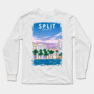 Split Croatia Vintage Minimal Retro Travel Poster Long Sleeve T-Shirt